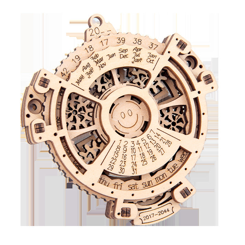Carved basswood 3D wooden perpetual calendar puzzle with decorative etched details
